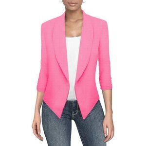 NEW Hybrid & Company Neon Pink size MEDIUM Open Front Blazer with Ruched Sleeves